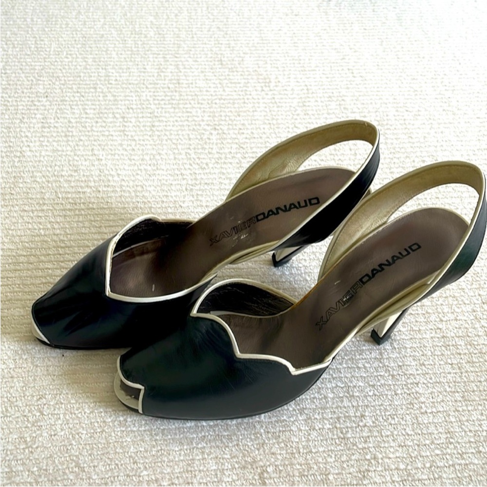 XAVIER  DANAUD Vintage Black And White Slingback Heels size 6